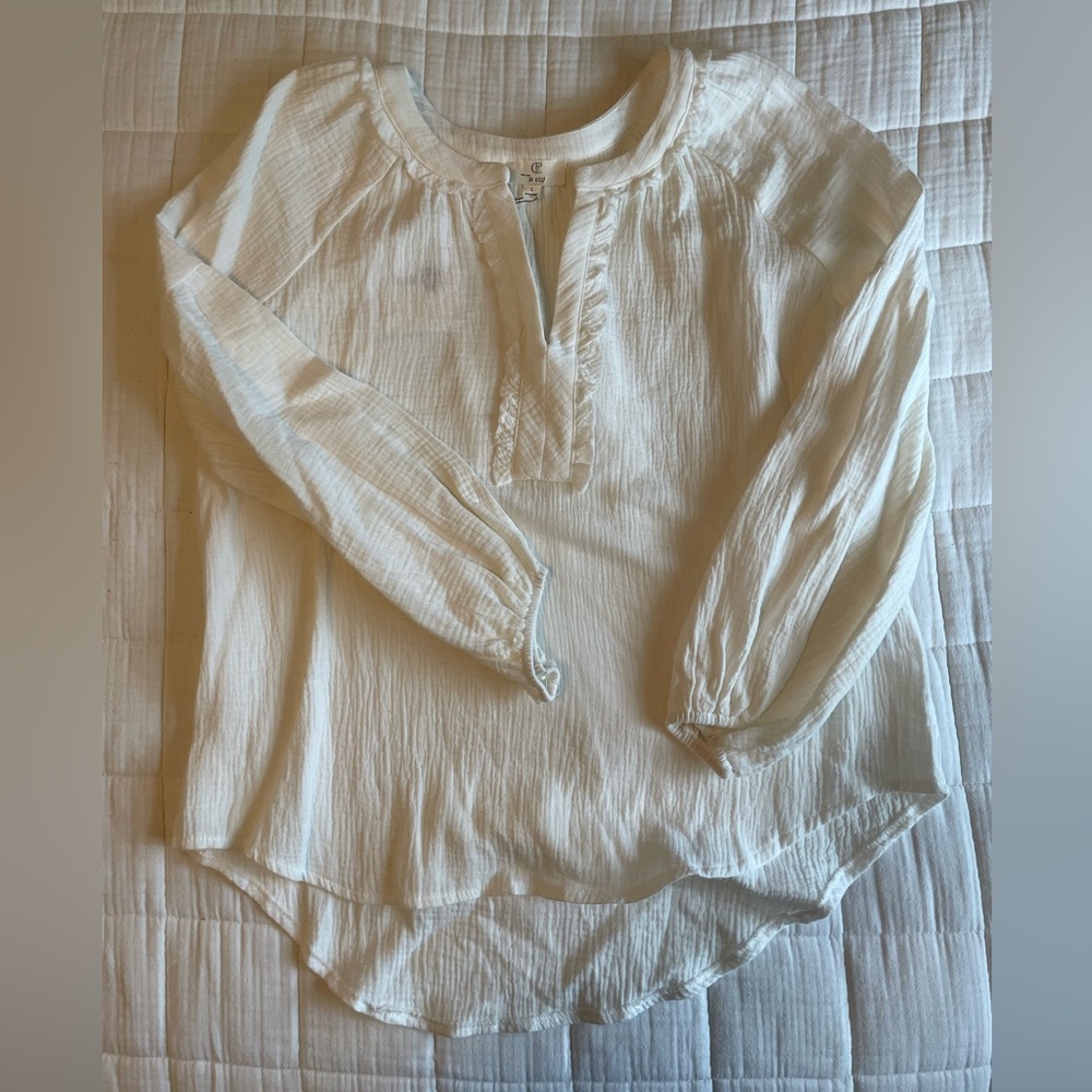 NWT White Long Sleeve Gauze Top, Size L